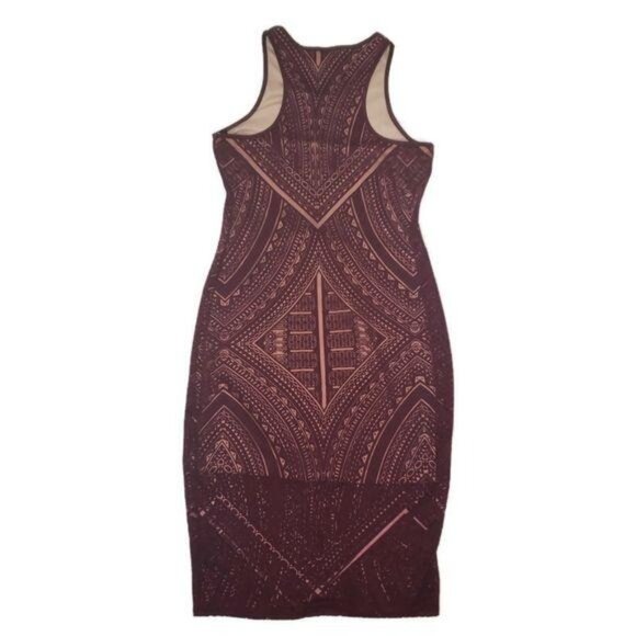Massimo Paisley Print Bodycon lace maroon red sleeveless Dress size S - Picture 2 of 7